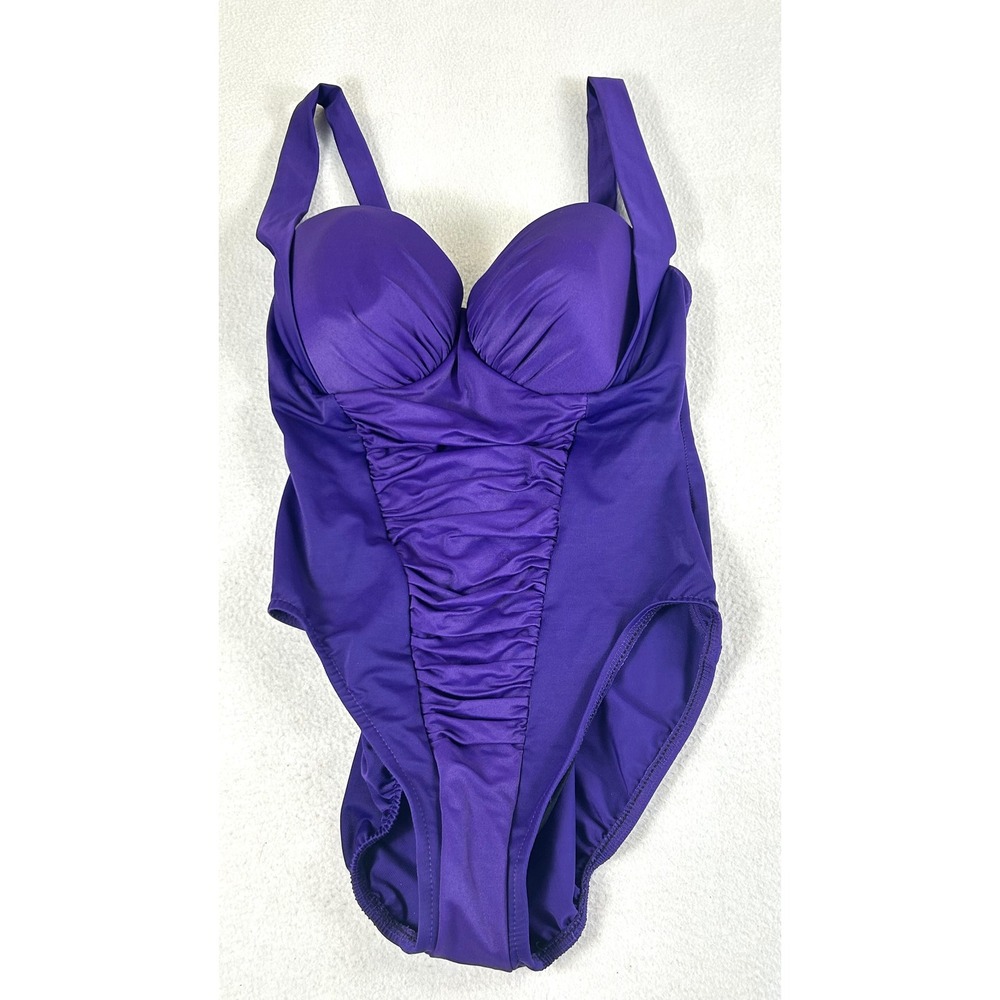 Swim Shaper One Piece Swimsuit Women‎ 12 Purple Vintage Ruched Underwire Retro